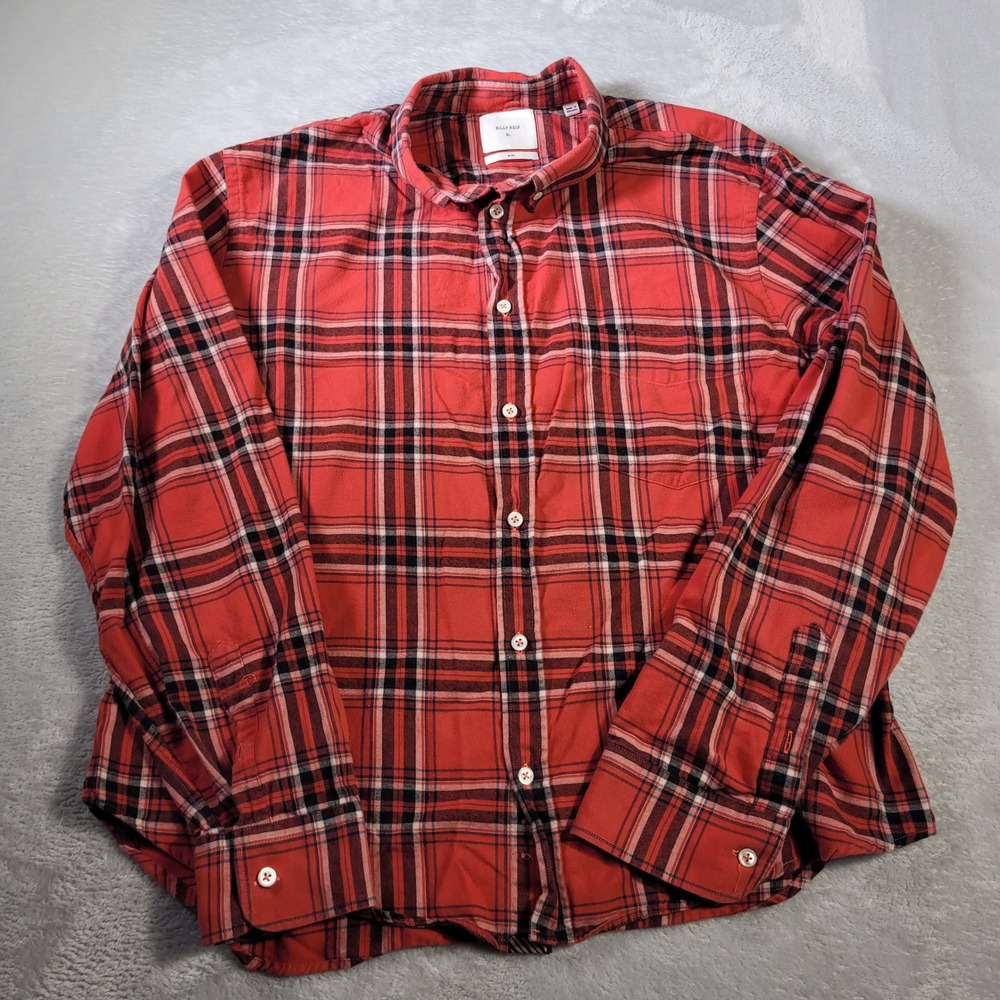 Billy Reid Shirt Mens XL Red Plaid Slim Fit Flannel Button Down Cotton Cabincore